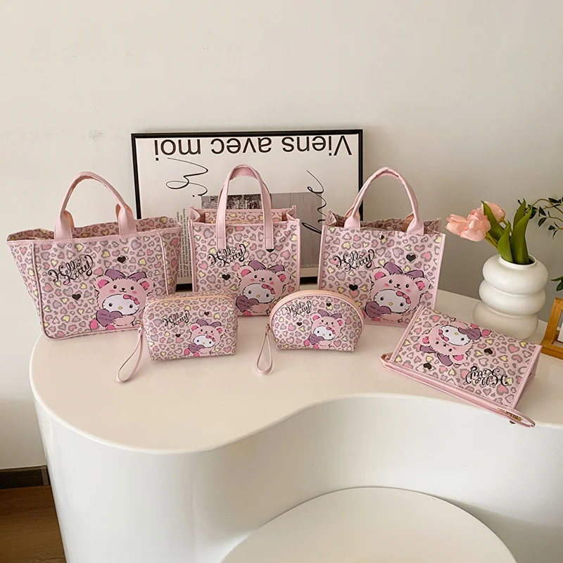 

Новый Кошелек Sanrio с героями мультфильмов Hello Kitty, милая и легкая Повседневная вместительная Водонепроницаемая устойчивая к пятнам сумка