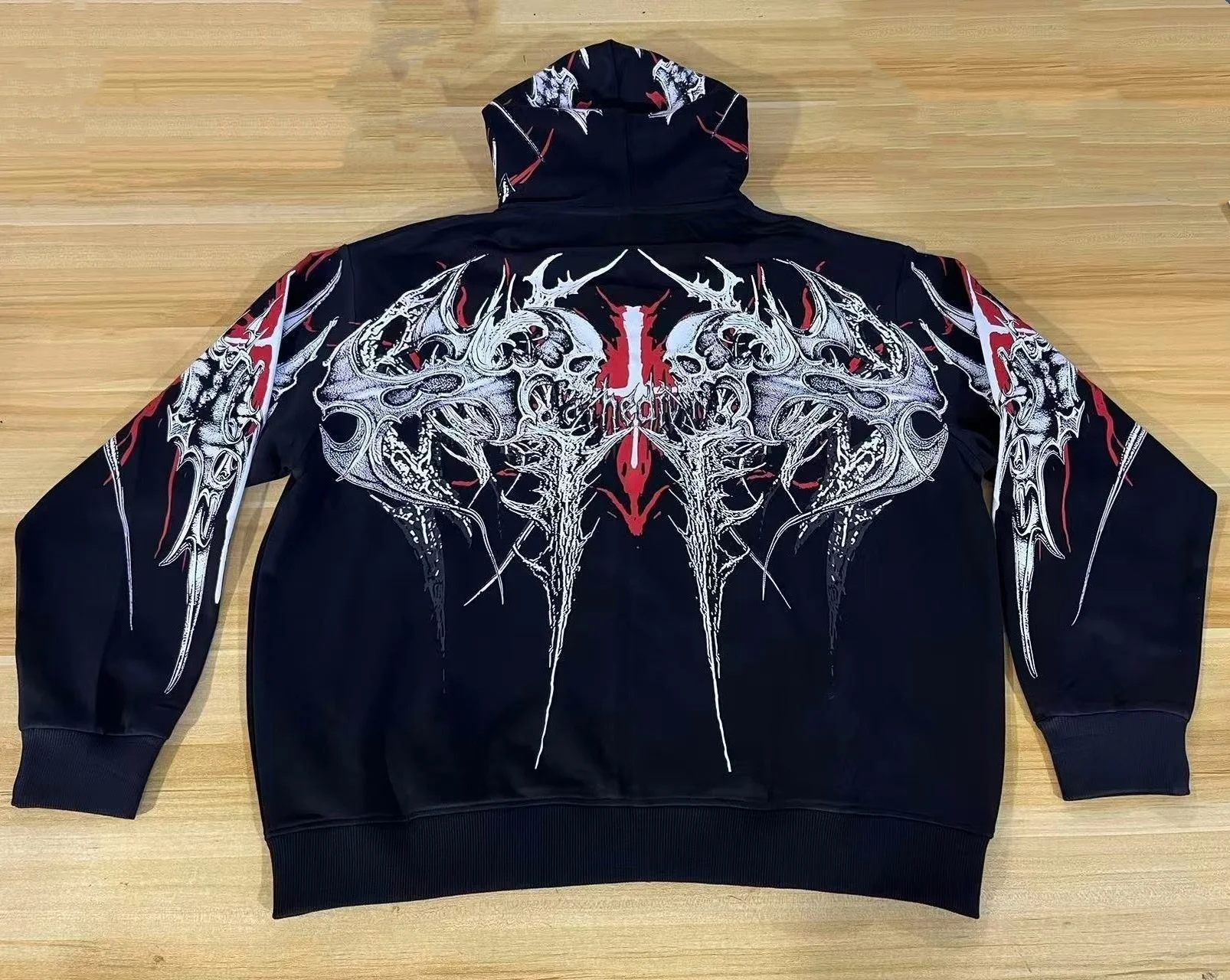 Breathedivinity Fitness Loose Printed Circle Pattern Full-Closure Zippered Hooded Sweatshirt