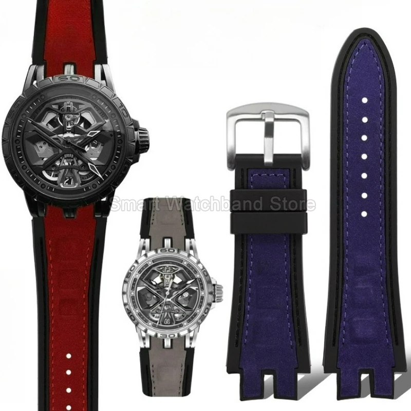 Handcrafted Finish Supple Texture Long Lasting Real Leather Watch Strap Black Blue Red for Roger Dubuis EXCALIBUR Special Buckle