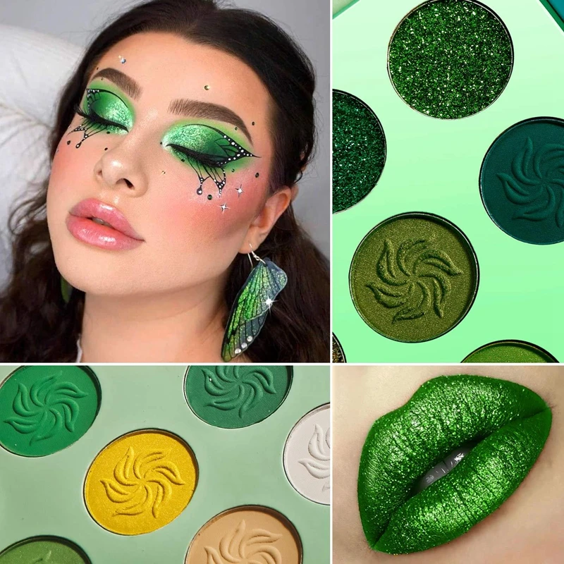 Paleta de sombra de ojos verde/azul, 15 colores, purpurina, cara, cuerpo, pigmento brillante multifuncional, crema, herramientas de maquillaje para Festival