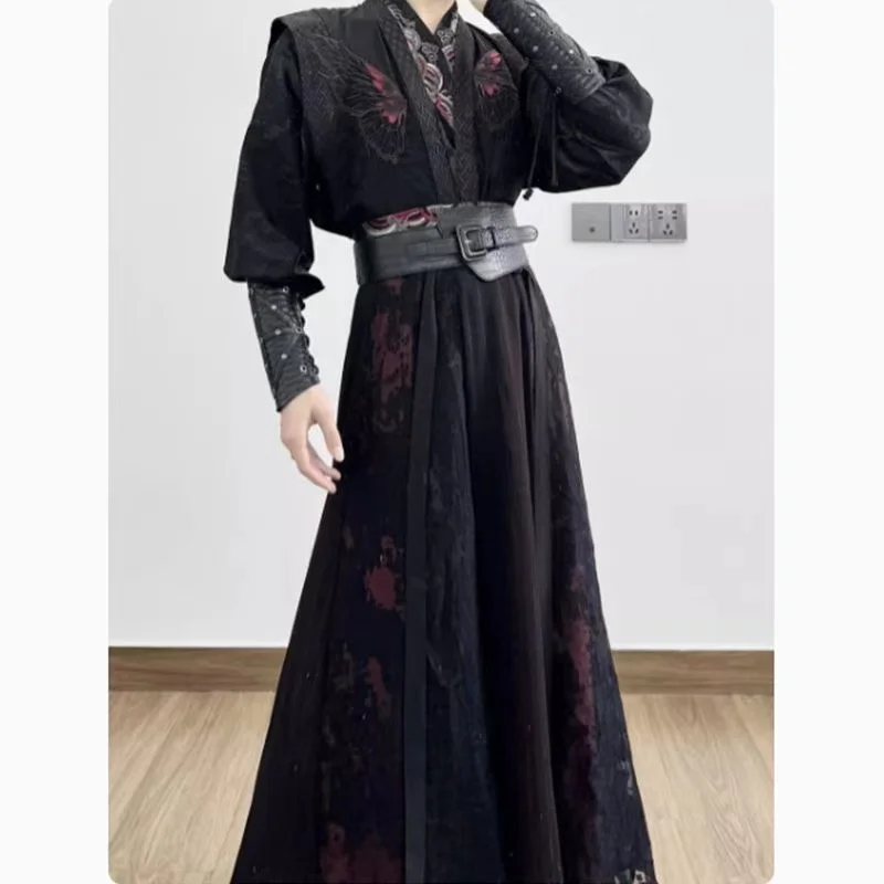 Eredeti men's Homályos Hímzés hanfu Hagyományos Csípős íz Dinasztia Kellemetlenség Csőbilincs beizi Szoknya Elegáns éjjeli Kard cosplay Öltözés