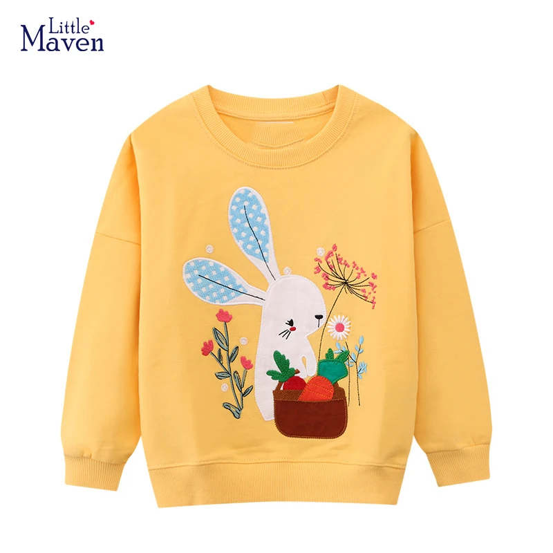 Little maven Girls Sweatshirts Rabbits Appliques Baby Girls Clothes for Kids Clothing Cotton Cute Kids Long Sleeve Sweatshirts