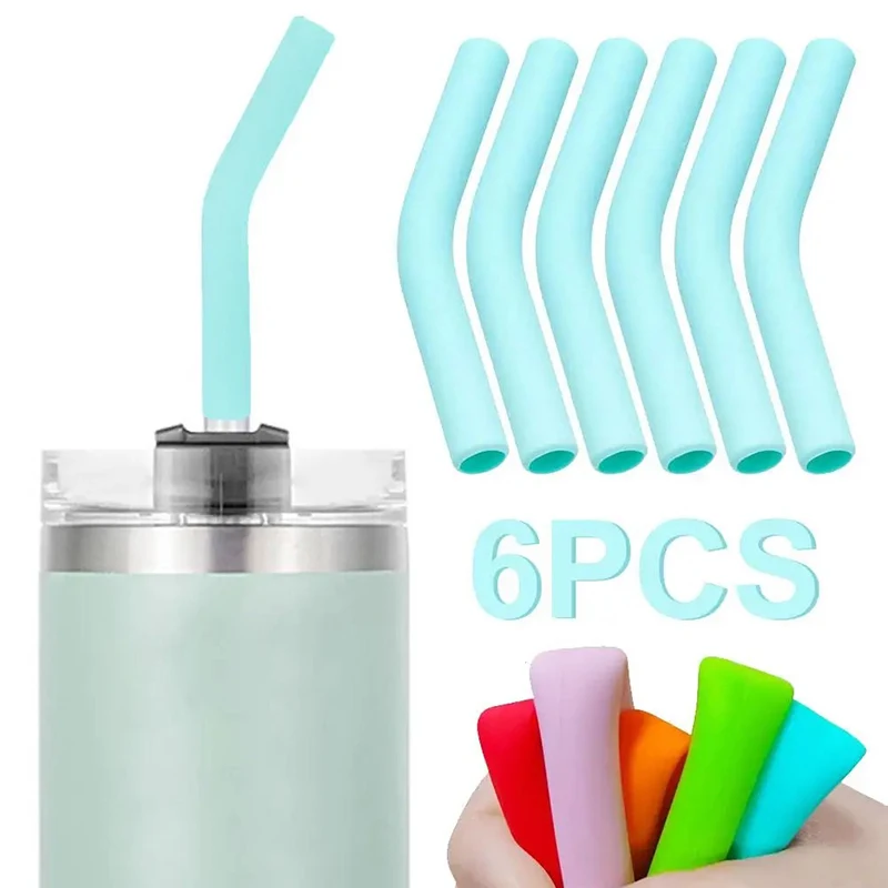 6Pcs Stainless Steel /Set Soft Silicone Straw Covers Straws Tips Covers Fit For 9Mm Wide Reusable Straw Nozzles High Quality