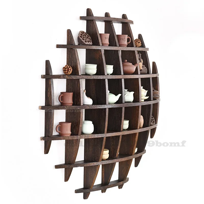 Japanese Style Hang The Wall Tea Pot Holder Antique-and-curio Exhibition Shelves Simple Retro Solid Wood Tea Pot Tray