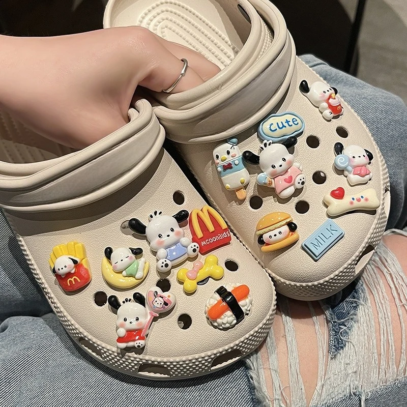 

MINISO French Fries Ice Cream Dog Shoe Charms Mini Puppy Pochacco DIY for Girls Boys Cartoon Slippers Decorations for Sandals