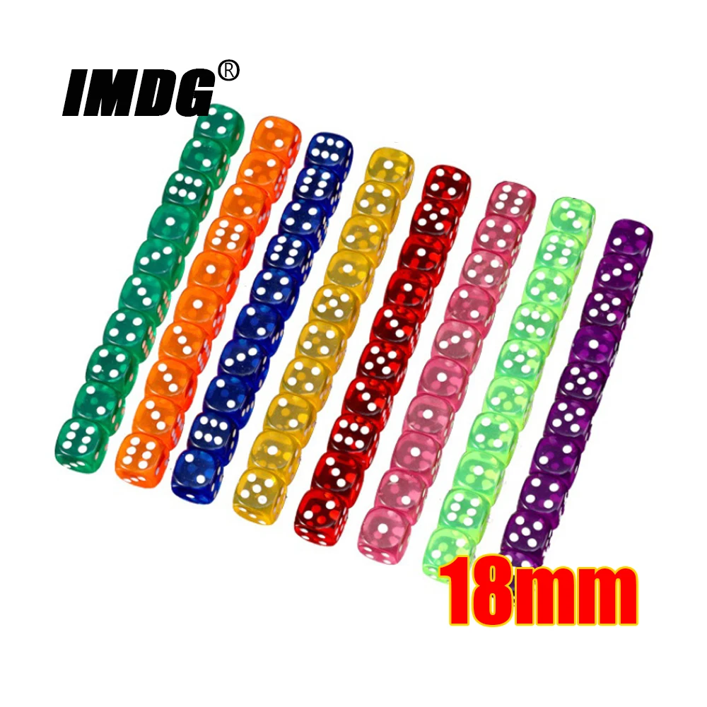 10pcs/Pack Colors Acrylic Dice 18mm Transparent Round Corner #18 High Quality Boutique Game Dice Cubes