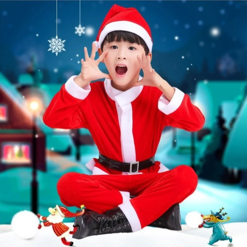 

New Year Children Christmas Clothes Santa Claus Red Outfits Cosplay Costume Set Classic Soft Xmas Suit Wear Boys Girls Toddler