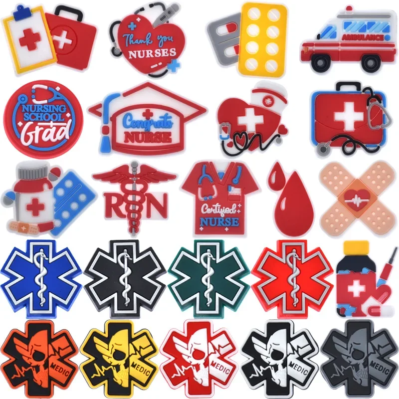 PVC Nurse Medical Clothes Bands Hats Shoe Buckle Charms Accessories Decorations for Sandals Sneaker Clog Wristbands Pins DIY Gif
