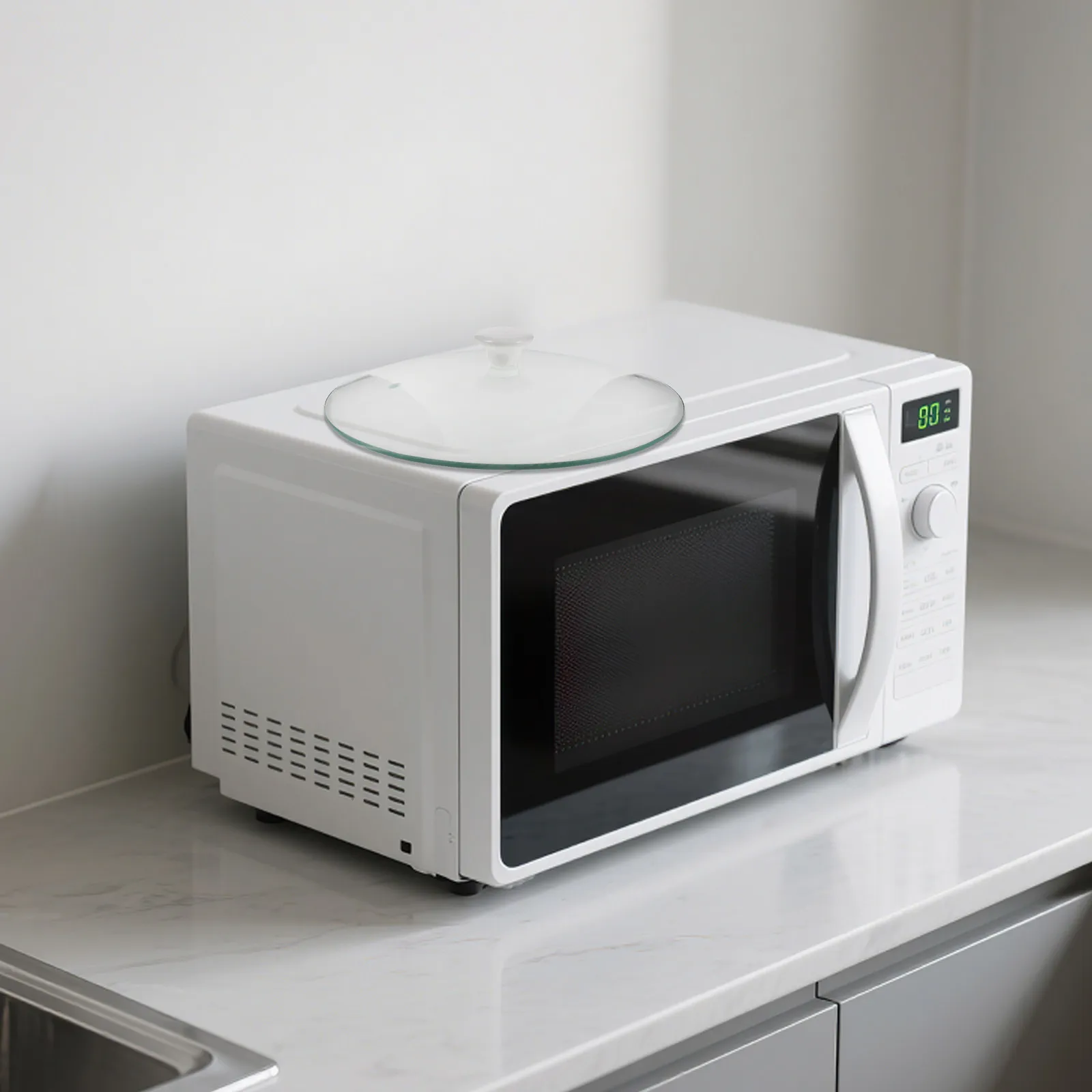 Glass Microwave Dome Cover 8.06 Ceramic Handle Vented Lid Splatter Guard Plate Food Protector Microwave Cooking Heating Safe