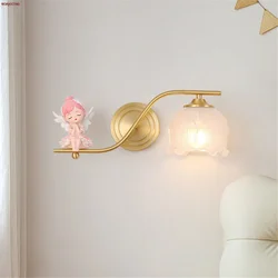 Girl Princess Style Iron Art Glass Resin Led Wall Lamp Romantic Home Decor Living Room Aisle Hallway Sconces Kids Night Lights