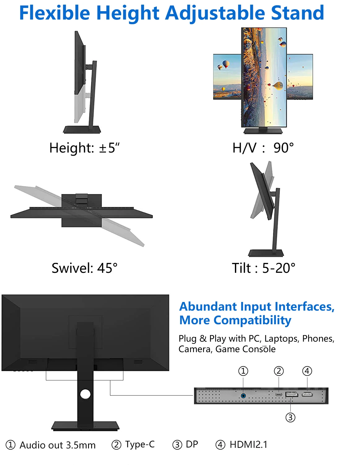 INNOCN شاشة عرض واسعة للغاية مقاس 26 بوصة 21:9 كمبيوتر 2560 × 1080 بكسل 60 هرتز Type-C DisplayPort HDMI 2.0 شاشة كمبيوتر - 26C1F-D #5