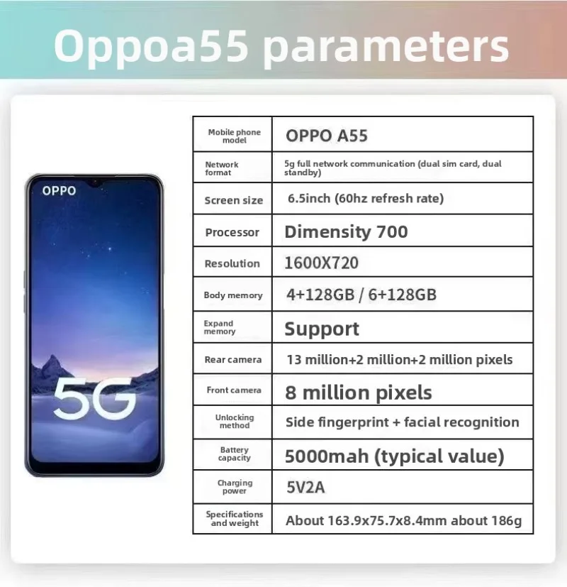 OPPO A55 แรม 4GB/6GB รอม 64GB/128GB กล้อง AI 50MP แบตเตอรี่ 5000mAh ใช้งานได้นาน รองรับ 4G LTE โทรศัพท์มือถือแบบสองซิม