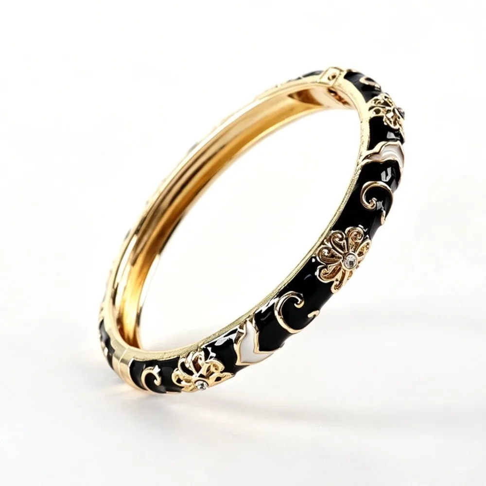 Dainty Colorful Vintage Cloisonne Bangle Traditional Chinese Flower Bangle Open Cuff Classic Women's Hand Bracelet Ladies