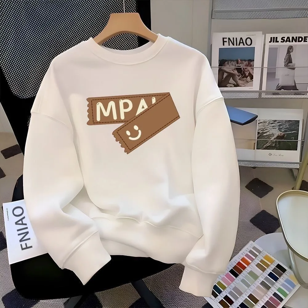 

Faionable корейский женский свитшот, осень-зима, повседневная утягивающая толстовка на подкладке Fce, молодежная толстовка с капюшоном (20) Long Sve круглая...