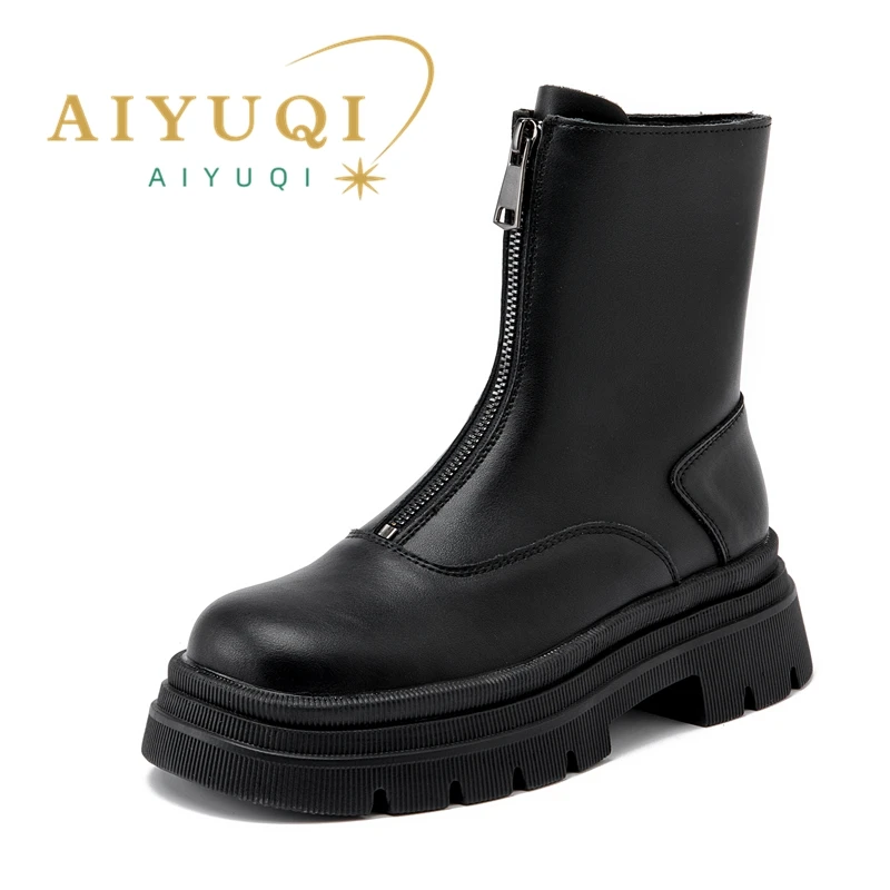 AIYUQI Women Chelsea Boots Genuine Leather 2025 New Warm Winter Boots Women Non Slip British Style Front Zipper Women Booties