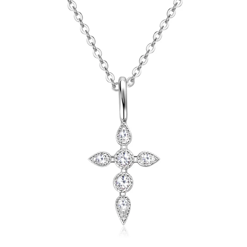 

Apaison Sparkling Moissanite Necklace Pendant For Women Religious Cross Gold Plated Jewelry Gift