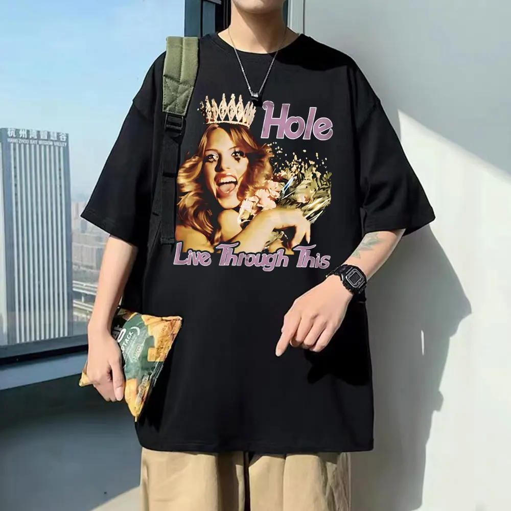 Alternative Grunge Rock Band Hole Courtney Love Live Through This Album Graphic T-shirt Mens Casual Tshirt Men Oversized T Shirt