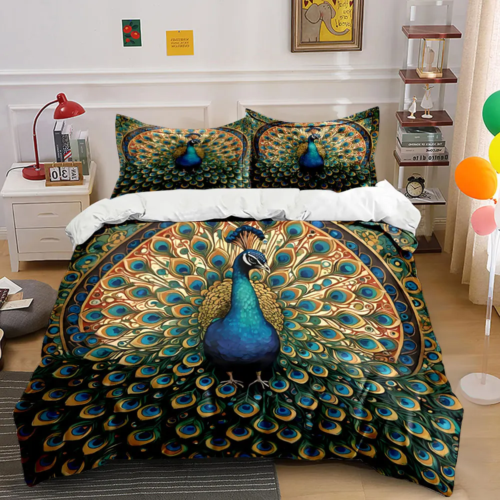 

"Elegant Peacock Design Home Decor" Exquisite three-piece bedding set gift for kids and adults