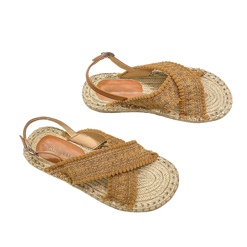 2024 New Comfort Shoes for Women Handmade Sandal Suit Female Beige Tassel Summer Heels Rope Fashion  Black Fringe Low Girls Flat