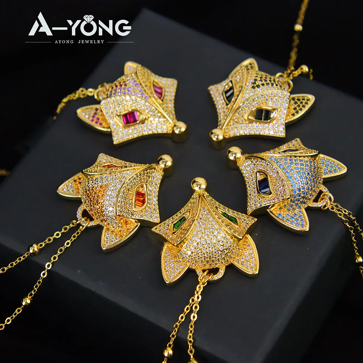 Luxus Dubai vergoldet Füchse Halskette 21k Gold Farbe italienischen Zirkon Mode Tiere Halsreifen Oman Frauen Event Party Schmuck – Detail 3