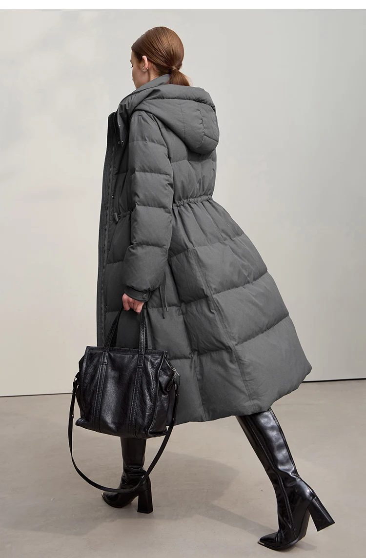 AMII Down Jacket 2025 Winter New Casual Warm Solid Color Hooded Straight Long Down Coat Zipper Long Sleeves Women's Top 12544149