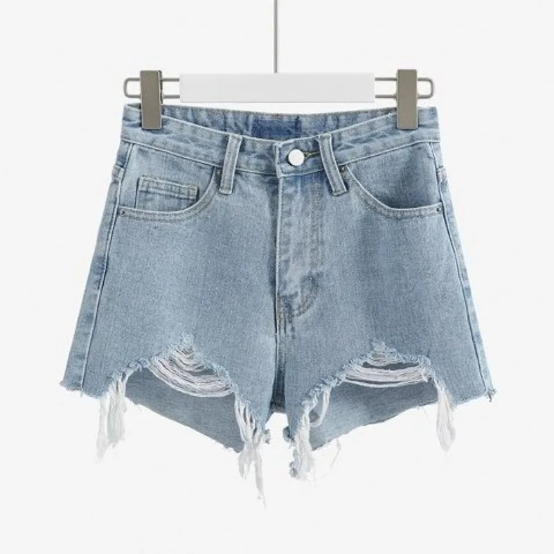 2025 New Vintage Streetwear Spring Summer Split Irregular Haired Wide Leg Shorts Versatile Casual High Waist Jeans Women's Wear
