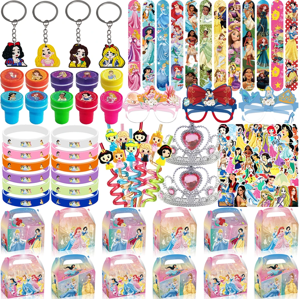 Disney Princess Party Favors includes Slap Bracelets Stickers Blowouts Gifts Bags for Girls Princess Birthday Party Decorations