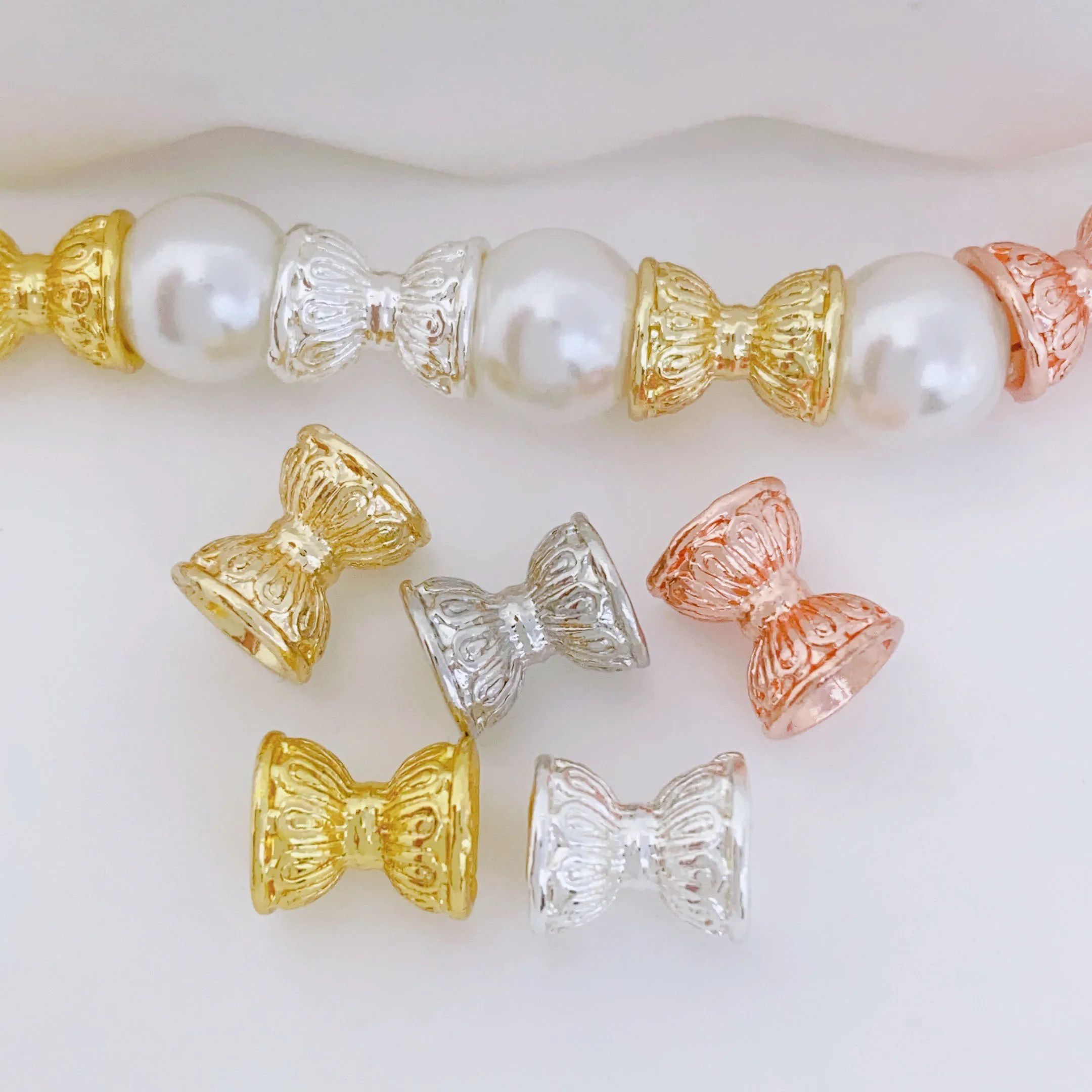 

5 PCS Gold Plated Copper Double Layer Bead Holders DIY Pearl Bracelet Necklace Accessories Jewelry Making Materials Wholesale