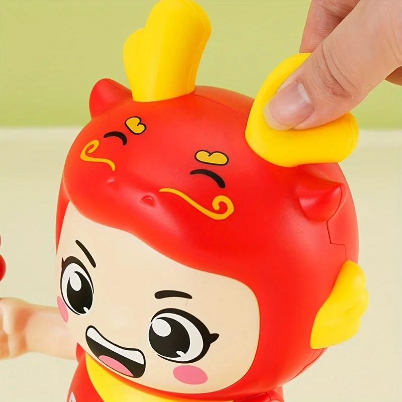 Giocattolo drago animato con luce e musica, mascotte dello zodiaco cinese, decorazione del festival, oggetto per feste per bambini, rosso/blu