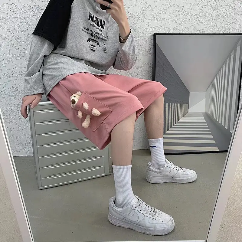 Summer Casual Men\'s Shorts Cute Little Bear Sweatpants Loose Fashion Brand Ins Harajuku Style Male Pants Black Over Size M-3XL