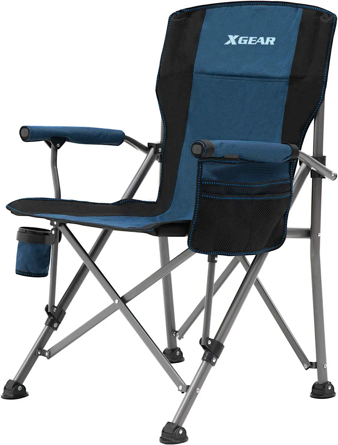

Camping Chair Hard Arm High Ba Lawn Chair Heavy Duty With Cup Holder, For Camp, Fishing, Hiking, Outdoor, Carry Bag Luded