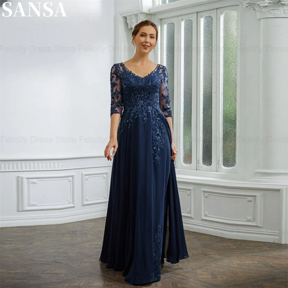 

Sansa Formal Chiffon Mother Of Bridal Dress Customized Floor-Length Off Shoulder Wedding Dresses Side Splite Vestidos De Fiesta