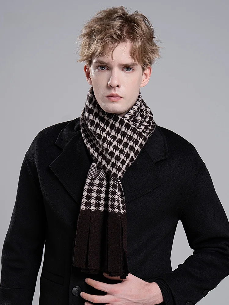 Echarpe-tricotee-100-pure-laine-pour-homme-motif-ecossais-haut-de-gamme-chauffe-cou-d'hiver-cadeau-d'anniversaire-emballe-douce-confortable-epaisse-et-chaude-forme-rectangulaire