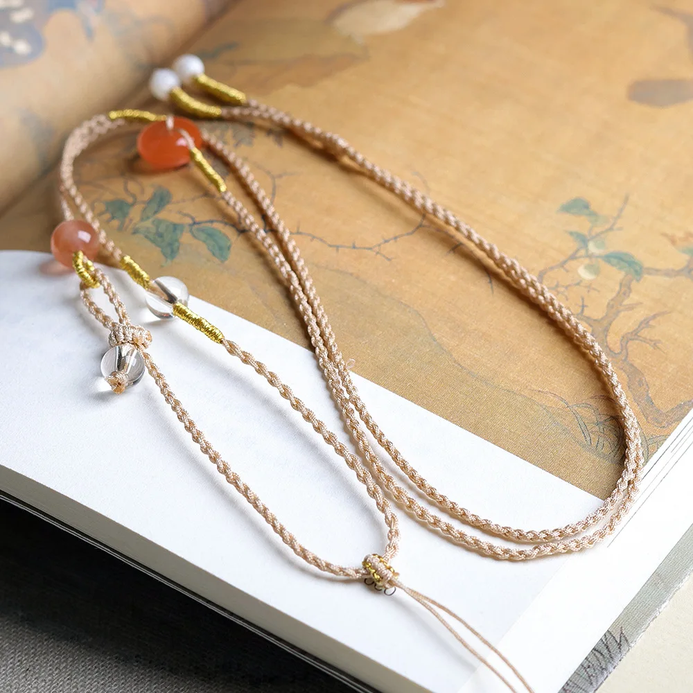 

Handmade South Red Agate White Crystal New Chinese Universal Necklace Rope Original Design Chinese Style Hanging Rope