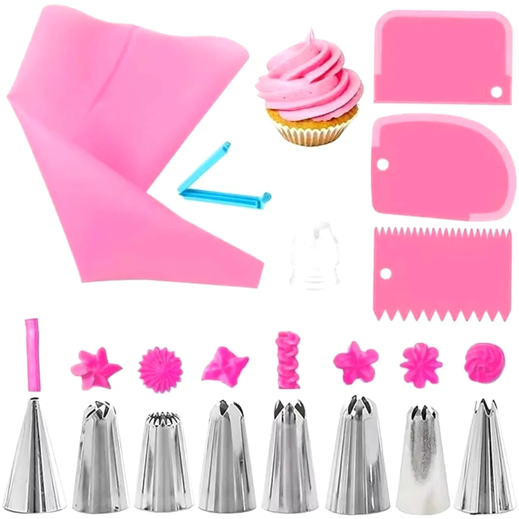 Silicone Piping Bags and Tips Set Cake DIY Decorating Kit with Stainless Steel Nozzle Reusable Silicone Pastry Baking tool