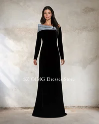 OIMG 2024 New Women's Maxi Crepe Satin Customized Prom Dress BLACK COLUMN DRESS WITH SILVER STRUCTURED COLLAR Party Dress