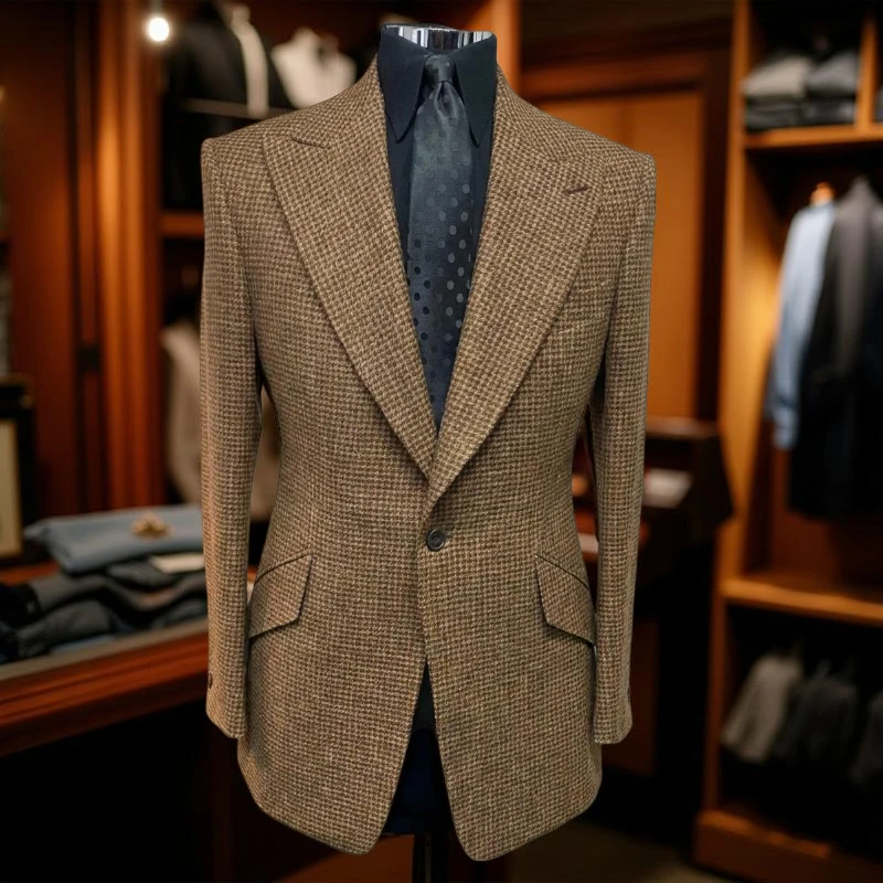 

Мужские костюмы в клетку для свадебной вечеринки, облегающий крой, комплект из 2 предметов, свадебный смокинг с черными брюками, модный мужской костюм на заказ