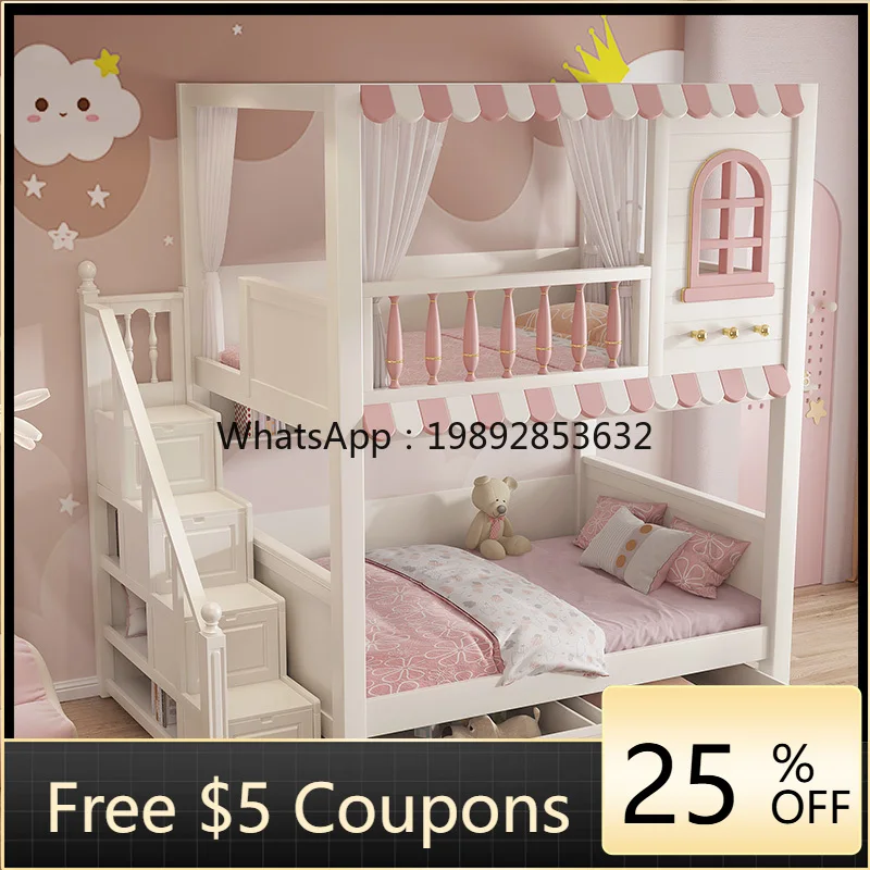 

YFY Bunk All Solid Wood Bunk Double Layer with Elevated Guardrail Parent-Child Treehouse