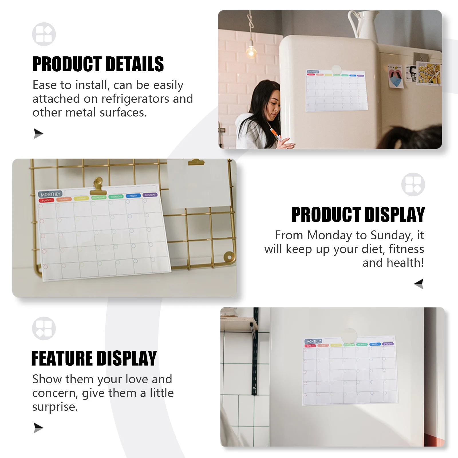 

1Set Magnetic Fridge Calendar Dry Erase Meal Planner Schedule Sticker for Diet Menu Planning Magnetic Fridge Calendar