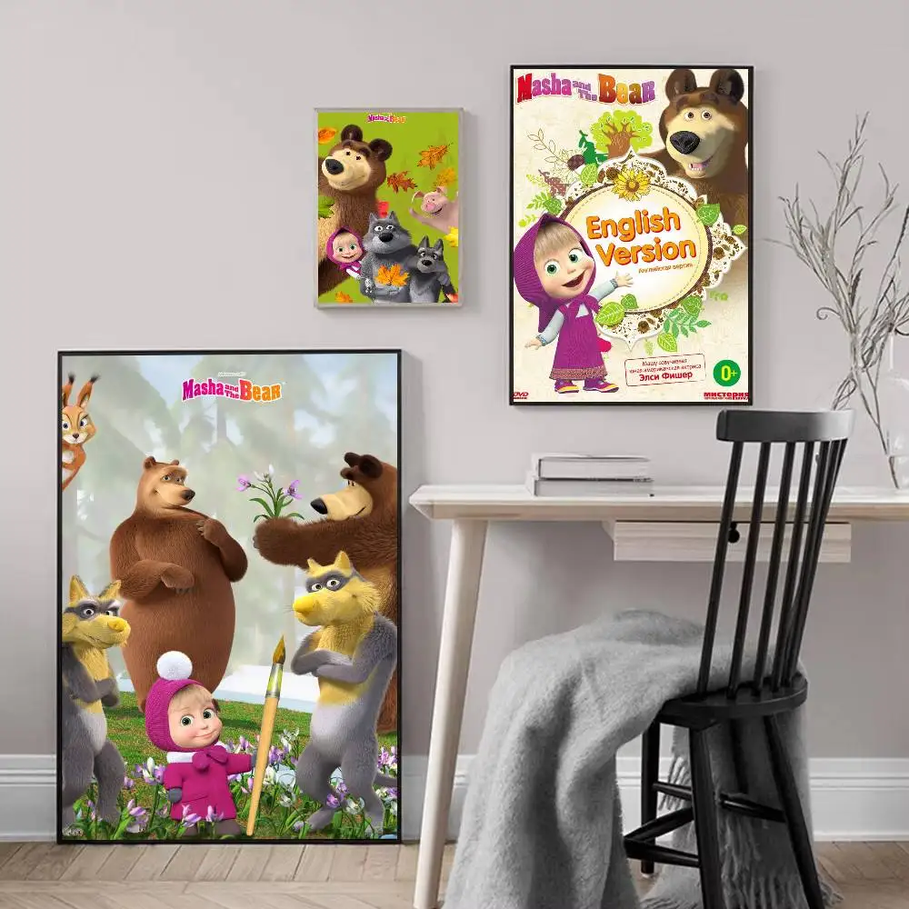 أنيمي-ماشا والدببة ملصق طباعة A5 A4 A3 A2 جدار ديكور فني لغرفة مكتب هدية لمحبي