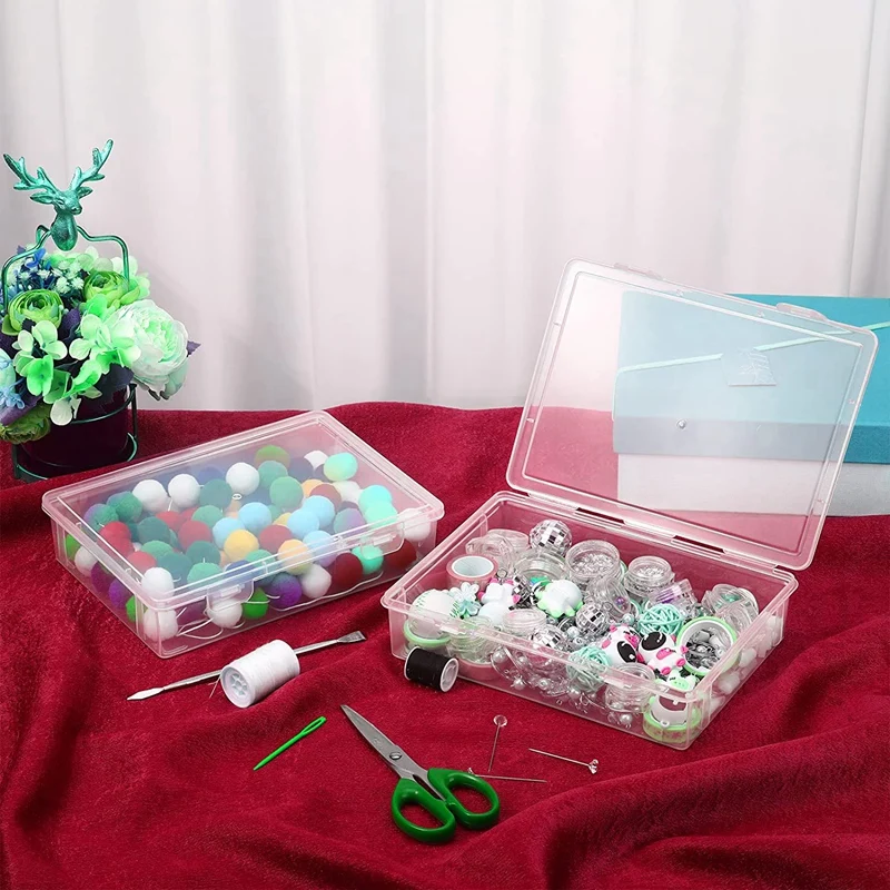 6 Pcs Plastic Storage Box With Lid Multipurpose Craft Organizer Plastic Containers Clear Pencil Case-AT35
