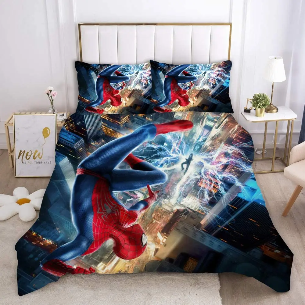 Spider Man Anime Bedding Set Duvet Cover 100% Polyester Suitable For Children And Adults 3-Piece Set 1 Quilt Cover