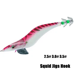 Luminous Wood Shrimp Fishing Lure Jig Sinker 2.5#3#3.5# Squid Hook Jigs Sea Octopus Cuttlefish Shrimp Baits Lures Hard Bait