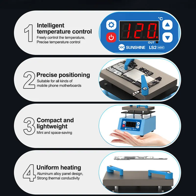 SUNSHINE LS2 MINI Universal Heating Platform Layering/tinning/lamination/glue removal for all mobile phone motherboards