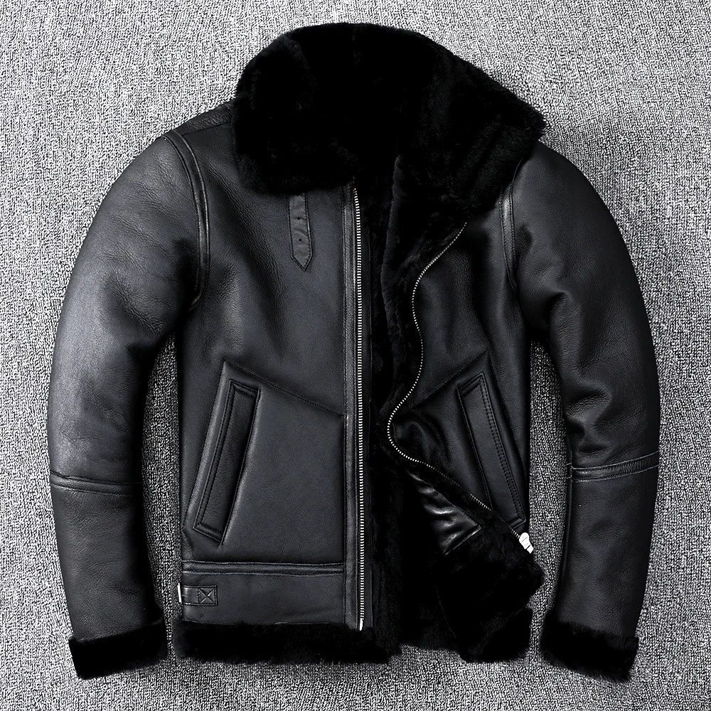 AYUNSUE 100% Genuine Leather Jacket Men Vintage Classic Real Lamb Fur Integrated Coat Lapel Collar Warm 2026 Winter Outerwear