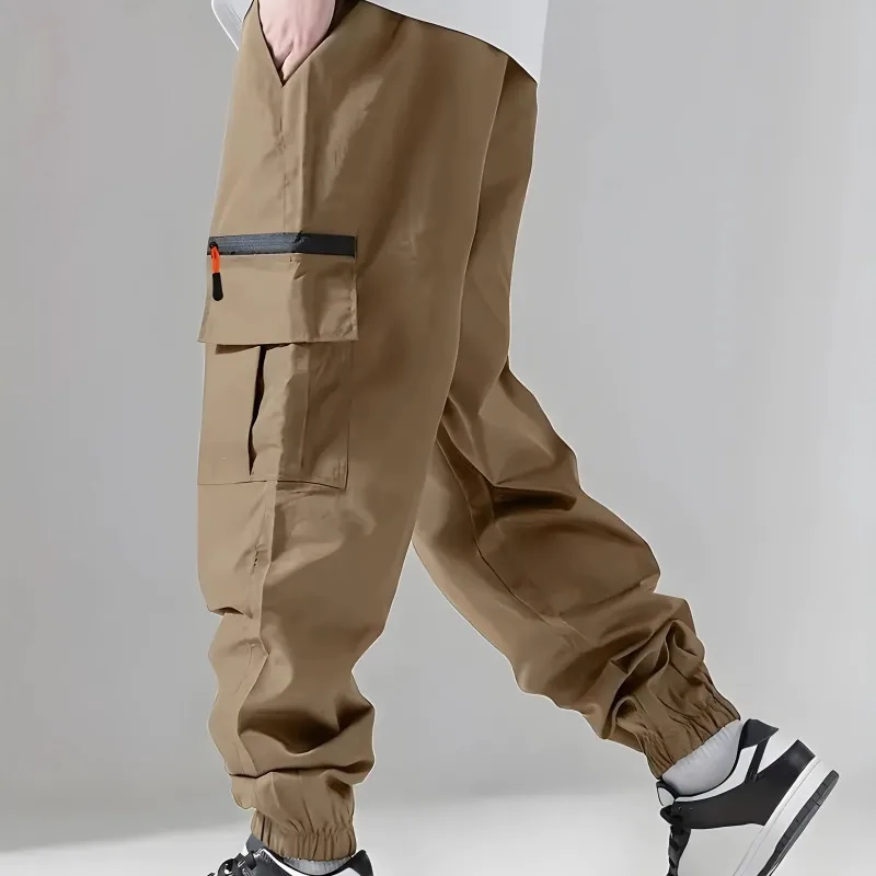 CHUJIE Мужские весенне-осенние рабочие брюки, спортивные брюки, большой карман, свободные прямые брюки, повседневные американские брюки