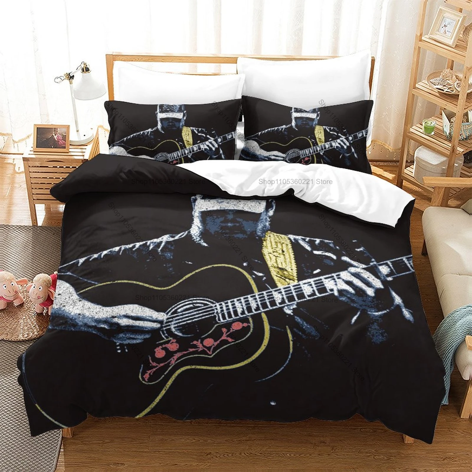 Soft Microfiber Luke Combs Western Cowboy Themed 3PCS Bedding 1 Duvet Cover + 2 Pillowcases Envelope Covers All Season