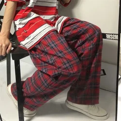 Women Gothic Korean Fashion Oversized Wide Leg Sweatpants Harajuku Red Plaid Pants Classic Pants Streetwear Checked Trousers