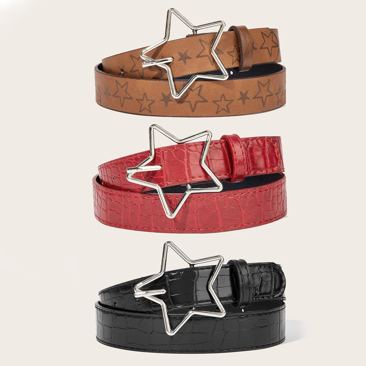 Hip-hop retro senhoras cinto gótico punk cinco pontas estrela fivela cinto de couro do plutônio rock y2k popular vermelho gótico jeans cintura