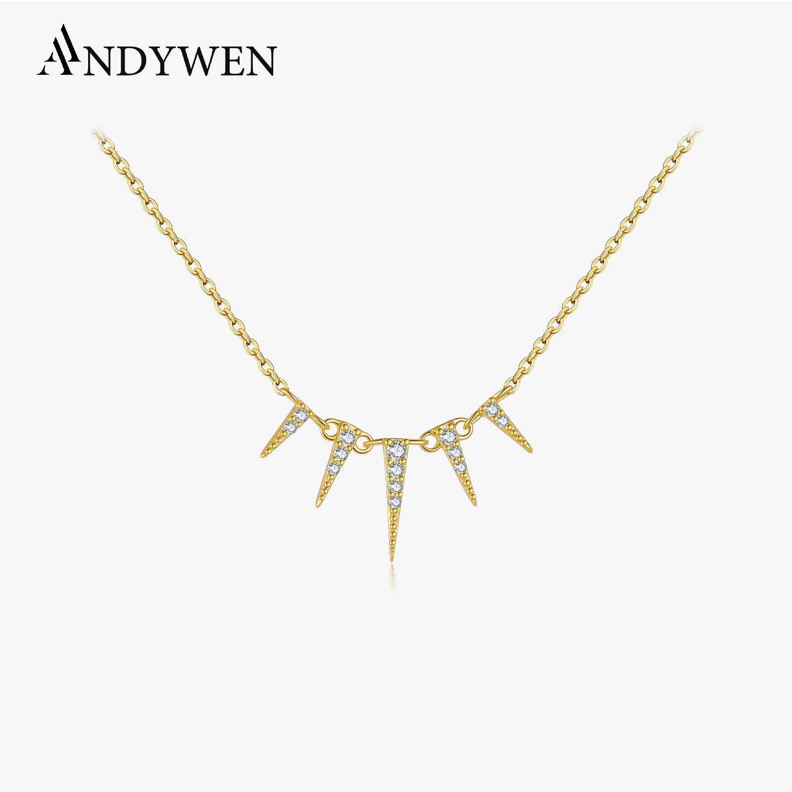 ANDYWEN 925 Sterling Silver Oro Spike Ciondolo Collana a catena lunga Collana della festa nuziale 2021 Rock Punk Gioielleria raffinata 2020